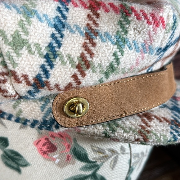Vintage Coach Wool Colorful Plaid Newsboy Hat With Suede Trim. Size M/L - Picture 5 of 13